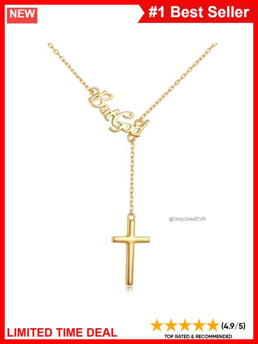 But God Cross Necklace 925 Sterling Silver with Gold Plating 18in Cable Chain